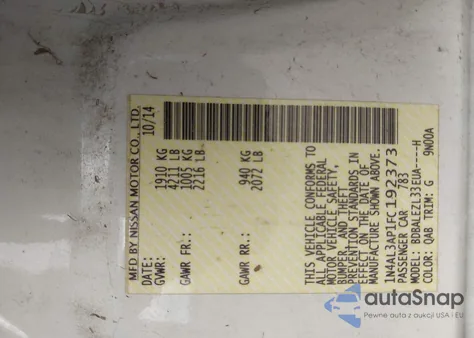 2015 Nissan Altima 2.5 S z USA, uszkodzony, nr VIN 1N4AL3AP1FC192373